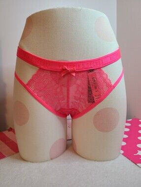 Retired Victoria's Secret Sexy Logo Band Lace Strappy Cut-out Thong Panty Sz M